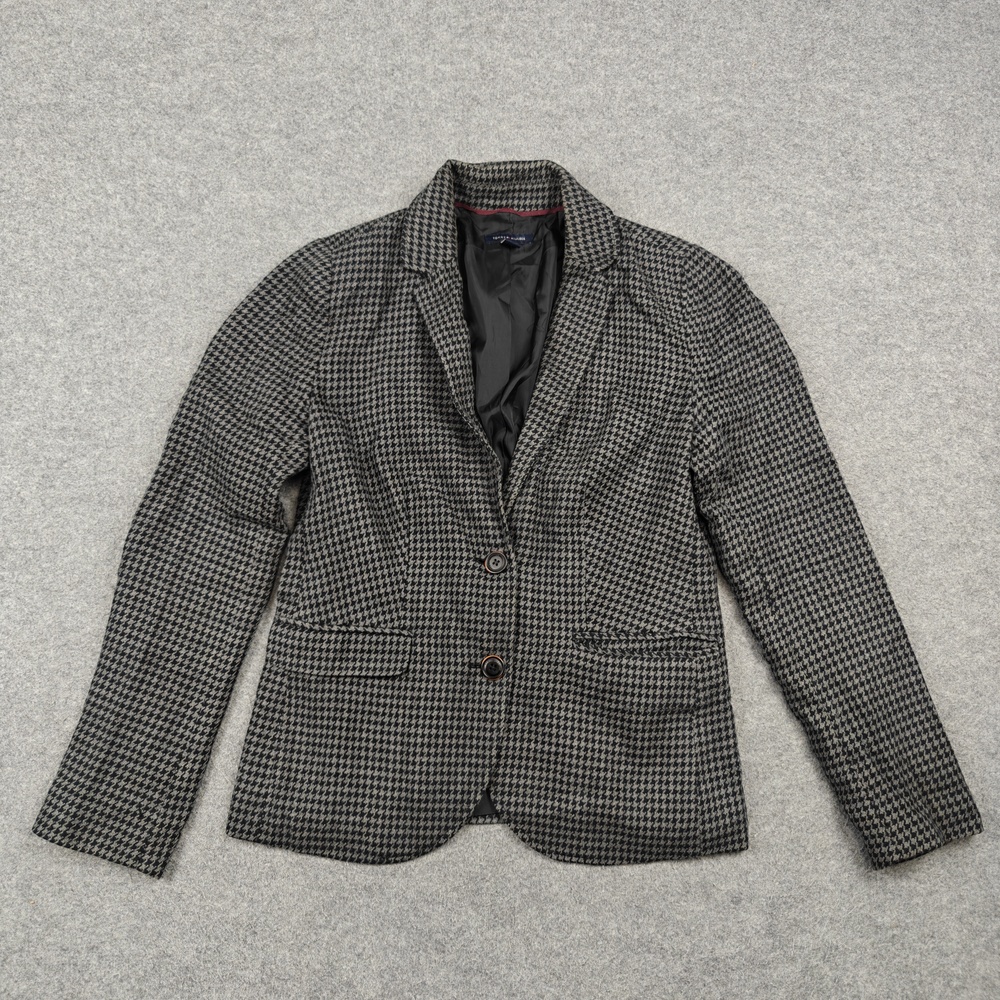 Tommy Hilfiger Blazer Womens 6 Gray Houndstooth Tweed Lined Tailored Jacket